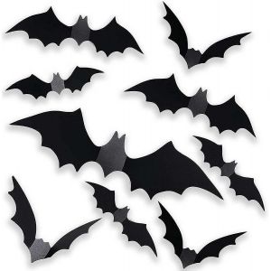 60 Pcs Bat D&eacute;coration Murale en Plastique Noir de la D&eacute;coration d'Int&eacute;rieur en 4 Tailles pour l'Halloween &agrave; la Maison de Mur d'Art - Neuf