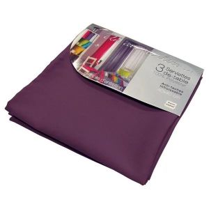 Lot De 3 Serviettes De Table Essentiel Prune - Neuf