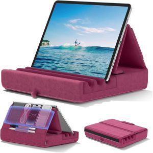 Coussin De Support Pour Tablette, Support Ipad Pliable Pour Lit, Genoux, Bureau -Oreiller Repose Tablette Avec Pochette & Support De Stylet Pour Ipad Pro 12.9 10.5 9.7 Air Mini 6 5 4, Violet - Neuf