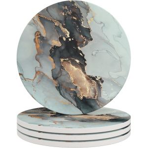 Lot De 4 Gris Chiné Sous-Verres 100mm×3mm Ronds En Pierre Absorbante Avec Base En Liège Et Pierre En Céramique, Dessous De Verre Décoratif Pour Tasses Et Tasses¿Paquet De 4 - Neuf