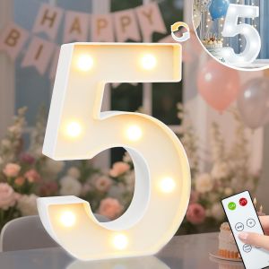 Chiffres Lumineux Pour 5e Anniversaire Pour Filles, Chiffres Lumineux &Agrave; Del Pour Toile De Fond De F&ecirc;te, Anniversaire De Mariage, D&eacute;coration De Table Murale &Agrave; Distance U2013 Blanc Froid Et Blanc - Neuf