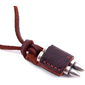 KAL-Collier En Cuir Marron Pour Homme Avec Diff&eacute;rents Pendentifs Dans Une Pochette Noire - Neuf
