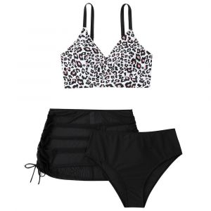Slim Séduisant Léopard Dames Maillot De Bain De Plage Conservateur Séparé 3 Pièces Gaze Jupe Pour La Baignade (Xxxl) - Neuf