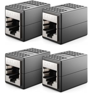 KAL-4 Pièces Rj45 Coupleur (10 Gbit/S) - Extension Câble Réseau Adaptateur Ethernet - Compatible Cat8, Cat7, Cat6, Cat5 - Lan Dsl Poe 2X Rj45 Femelle - Noir - Neuf