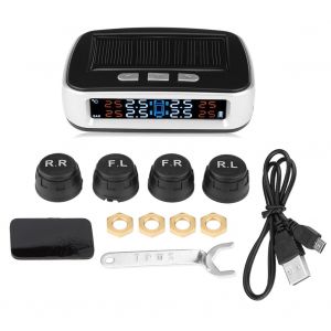 Systeme de surveillance de la pression des pneus de voiture TPMS sans fil a energie solaire, 4 capteurs externes - Neuf