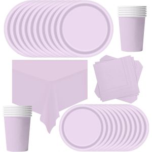Kalanka-69 Pièces Vaisselle Jetable Anniversaire Violet Clair,Assiette Carton Papier Tasses Serviettesr Nappe Pour Fête De Noël,Vaisselle De Fête Enfants,Barbecue Les Fêtes Les Pique-Niques(16 Invité - Neuf