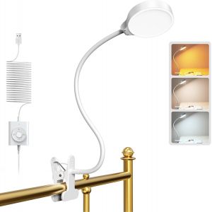 Eryi-Lampe Pince Pour Lit, 36 Led, 3 Modes D`Éclairage & 5 Niveaux De Luminosité, Col De Cygne Flexible, Lampe De Bureau Rechargeable, Blanc Pur, Abs - Neuf