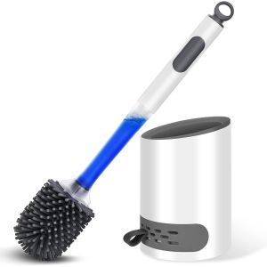 Brosses Et Supports En Silicone, Brosse De Nettoyage De Toilettes Avec Support &Agrave; S&eacute;chage Rapide Et Poign&eacute;e Antid&eacute;rapante Pour Salle De Bain, 1 Pi&egrave;ce, Blanc - Neuf