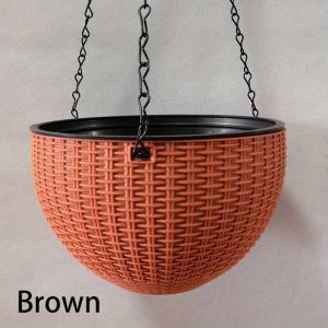 Mir De Jardin Rond En Plastique, Pot De Fleur En Rotin, Jardinière Pour Intérieur Et Extérieur, Décoration De Balcon À La Maison, 1Pc.Brown - Neuf