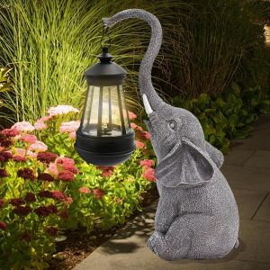 MEVRONISSHOP-Ornements d'éléphant avec lanternes solaires, figurine d'éléphant d'extérieur avec lumière LED à énergie solaire résistante aux intempéries pour terrasse, jardin, balcon, cour, cadeau - Neuf