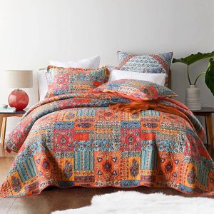 Ulteronixshop-Dessus De Lits Et Couvre-Lits 220x240, Couvre Lit Matelass&eacute; Coton Pour 2 Personnes Patchwork Boh&egrave;me Avec 2 Taies D'oreiller, Couverture Courtepointe Grande Taille Mixte Couleur Oranges - Neuf