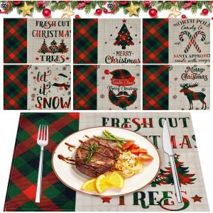 Eryi-6 Pcs Sets De Table Noël Matériel En Matériel De Lin 43 * 32cm Set De Table Sapin De Noël Set De Table Lavable Set De Table Et Dessous De Verre Noël Pour Table De Noël - Neuf