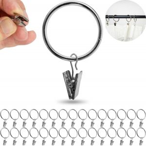 Pinces à Rideaux avec Anneaux,30 pièces,en Couleur Argent,Ø 42 mm extérieur,Ø 35 mm intérieur,Clip Rideau avec Crochet,Pince Polyvalente pour Rideaux avec Anneau,Crochets Multi usages Maison - Neuf