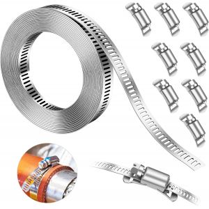 Collier de Serrage en Acier Ver de Serrage, Réglable Tuyau Clip, 304 en Acier Inoxydable collier de serrage, pour le BRICOLAGE Réglable collier de Serrage (8 Morceaux, De 11,5 Pieds) - Neuf