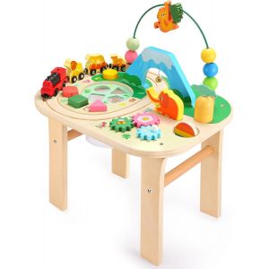 ChenQuanSarl-Table D'Activités Pour Enfants De 1 An Et Plus, Jouets Montessori En Bois 9 En 1 Avec Labyrinthe De Perles, Jouet À Miroir Rabattable, Table De Jeu Sensorielle Pour Bébé, Jouet De 1Er - Neuf