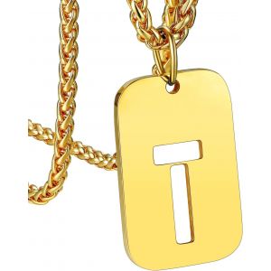 Kal-Collier Plaque Initiale En Acier Inoxydable Pour Homme, Chaîne Pendentif Dog Tag Avec L'alphabet Creux - Neuf