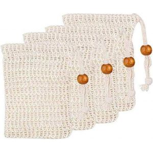 4pcs Sac à Savon en Sisal, Sac à Savon Bio,Pochettes à Savon en sisal,Sachets à Savon en Coton,Filet Savon,Pochette Savon Solide,Sac a Savon,pour la baignade et le lavage - Neuf