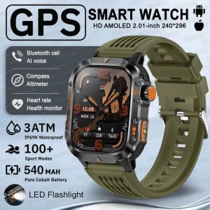 2025 Populaire En Plein Air Gps Sport Montre Intelligente Hommes 2.01 Pouces Amoled Hd &Eacute;cran 3Atm Boussole &Eacute;tanche 540 Mah Hd Appel Montre Intelligente.Green.Dual Band Gps - Neuf