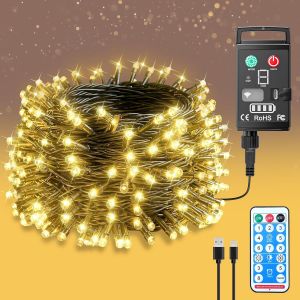 Kalanka-Guirlande Lumineuse &Agrave; Pile Rechargeables Int&eacute;rieur Ext&eacute;rieur Led 10m 100 Led Avec T&eacute;l&eacute;commande Et Minuterie, 8 Modes D'&eacute;clairage &Eacute;tanche Ip44 Pour D&eacute;coration Maison, Noel, Jardin, Mariages - Neuf