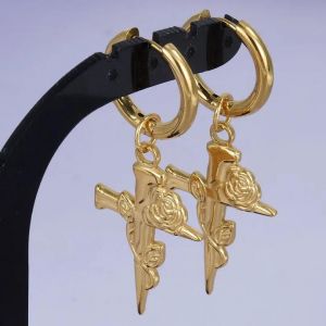 S1448-G - Boucles D'oreilles Punk Croix Épée Pendentif,Cerceaux En Acier Inoxydable Pour Femmes Et Hommes,Accessoires Non Ternissants,Bijoux Vintage,Cadeau Arete - Neuf