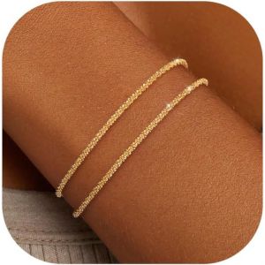 Kalanka-Bracelet Femme Argent Or Plaqué Or 14k Réglable Empilable Chaîne Bracelets Coeur Perle Love Scintillante Lot Bracelets Personnalisé Fantaisie Anniversaire Pour Femmes File Bijoux 16cm+5cm - Neuf