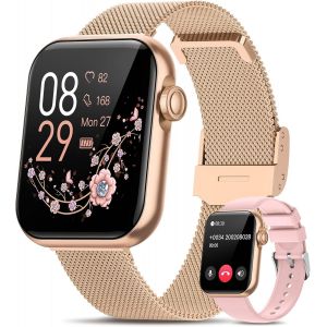 Chenquansarl-Montre Connectée Femme Avec Appel, 1.83¿ Smartwatch Avec 3 Bracelets, Fonction Féminine Sommeil Fréquence Cardiaque Spo2 20+ Modes Sportifs Podometre Ip68 Ies Android Ios Or Rose, Cadeau - Neuf