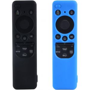 2 Pièces Protege telecommande Coque pour Samsung Télécommande Compatible avec BN59-01432a BN59-01432J Smart TV Cellule Solaire Télécommande Antichoc Silicone Housse de Protection(Noir+Bleu) - Neuf