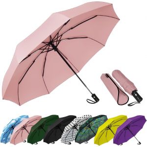 Parapluie De Voyage Compact Coupe-Vent - Parapluie Automatique Pour La Pluie - Petit Parapluie Portable Coupe-Vent Pour Homme, Femme, Adolescent (Pois Blancs) - Neuf
