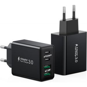 Chargeur Usb C,40 W Chargeur Type C Charge Rapide Usbc Prise 4-Port Usbc Pd Adaptateur + Qc Prise Rapide Mobile Chargeurs Pour Iphone 16 15 14 13 12 11 Pro Max Plus,Ipad,Samsung Fast Charger - Neuf