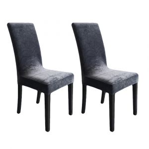 Lot de 2 housses de chaises de salle &agrave; manger en peluche antid&eacute;rapantes pour la salle &agrave; manger, la cuisine et les &eacute;v&eacute;nements - Lavables et extensibles - Neuf