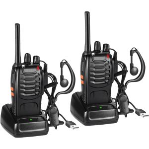 BF-88E Talkie Walkie Longue Port&eacute;e, 16 Canaux PMR446 Portable Rechargeable Professionnelle Talkies-Walkies Radio, avec des &eacute;couteurs Originaux et Station de Charge USB (Noir, 1 Paire) - Neuf