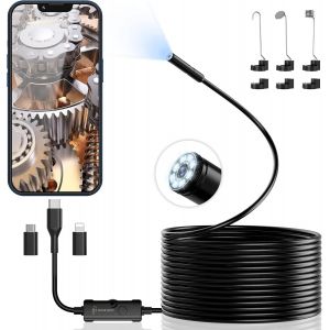 MEVRONISSHOP-Camera Endoscopique D'inspection 1920P HD Serpent, Cam&eacute;ra de Type C avec 8 lumi&egrave;res LED, Pas de WiFi Camera Inspection Canalisation pour Smartphone Android et iOS, iPad (16,5 FT/5M) - Neuf