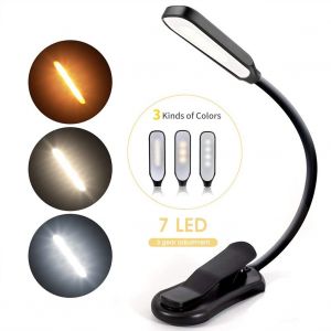 7 Led Livre Lumière Usb Rechargeable Lampe De Lecture 3 Niveaux Chaud Blanc Froid Lumière Du Jour Portable Flexible Facile Pince Lampe De Lecture De Nuit - Type Black #A - Neuf