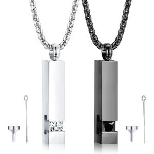 Kalanka-2 Pcs Urne De Crémation Pendentif Pour Memorial Souvenirs De Bijoux De Cendres En Acier Inoxydable Noir Avec Collier Cz - Neuf