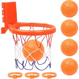 KAL-Mini Bébé Bain Basket-Ball, 2 En 1 Mini Panier De Basket Pour Enfants Avec 5 Balles 3 Ventouse, Mini Basket Jouet De Bain, Panier De Basket Mural Enfant De Bain, Cadeaux Pour Garçons Filles - Neuf