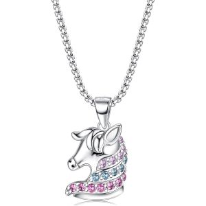Kal-Collier En Argent 925 Avec Pendentif Cheval Chanceux En Cz Pour Fille Amoureux Des Chevaux, Pendentif Cheval En Argent Avec Chaîne En Acier Inoxydable Bijoux Pour Chevaux Cadeaux D'anniversaire - Neuf