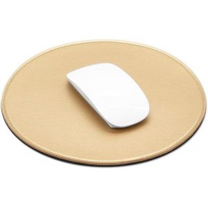 NSIECD-Tapis de Souris Rond en Cuir synthétique - 220 mm - Imperméable - avec Bords Cousus et Base antidérapante - pour la Maison, Le Bureau, Les Jeux, Les Ordinateurs Portables - Doré - Neuf
