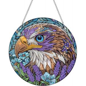 Oayew-Diy Aigle Diamond Painting Pendentif, Animal Pendant Broderie Diamant Kit Avec Cha&icirc;ne, Pour Jardin Maison Porte Et Fen&ecirc;tre D&eacute;coration Cadeaux 20x20 Cm(Aigle) - Neuf