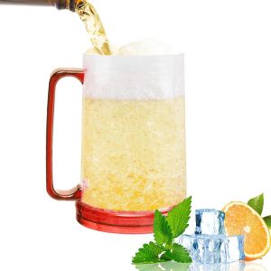 Chope À Bière Pour Congélateur, Verre Biere Refrigerant, 45 Cl Chope À Bière Double Paroi, Verre À Bière En Plastique, 15.5 Cm, Chope À Bière Avec Anse, Pour Boissons Glacées (Rouge) - Neuf