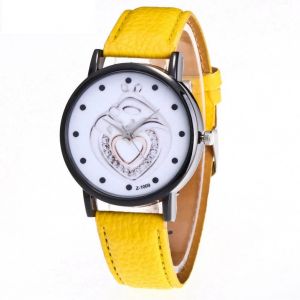 Montre-Bracelet Zhoulianfa Pour Femme Avec Pendentif En Forme De Cour Et Bracelet En Cuir Synthetique (Jaune) - Neuf
