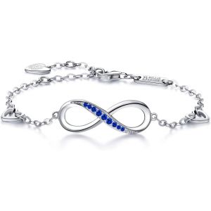 925 Argent Fin Bracelet Infini - Damour Sans Fin Symbole Bracelet R&eacute;glable Avec Charme Pour Femme Pour La F&ecirc;te Des M&egrave;res (Bleu) - Neuf