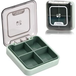 Pilulier Portable Bo&icirc;tes &Agrave; Pilules Voyage,Pilulier Semainier Petit Bo&icirc;te &Agrave; Medicament Comprim&eacute;s Avec 4 Compartiments Amovibles,Pilulier De Poche Sans Bpa Pour Vitamines Suppl&eacute;ments (Vert) - Neuf