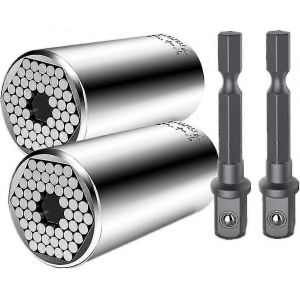 Jeu de 4 cl&eacute;s &agrave; douille universelles 7-19 mm avec adaptateurs 3/8 - Neuf