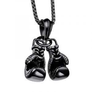Alliage D¿Acier Titane Mini Gant De Boxe Collier Or Couleur Paire Pendentif Chaîne Pour Hommes Garçons Charme Mode Sports Fitness Bijoux (Noir) - Neuf