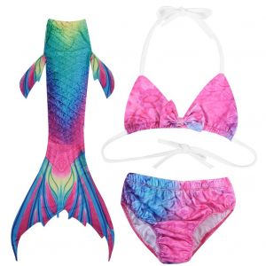 Maillot De Bain 3 Pieces Pour Fille Avec Queue De Poisson Et Bikini (400) - Neuf