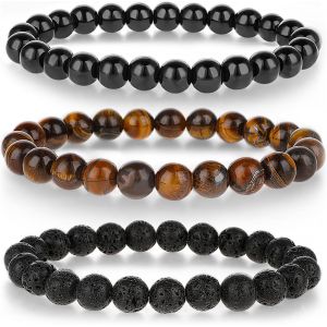 Eryi-Lot De 3 Bracelets Élastiques En Perles ?il De Tigre De 8 Mm Pour Homme Et Femme - Neuf