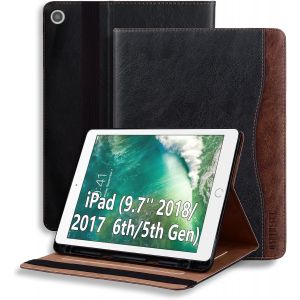 Kal-Coque Pour Ipad 6&egrave;me/5&egrave;me G&eacute;n&eacute;ration 9.7" 2018/2017 Tablette Housse De Protection &Eacute;tui Porte-Stylo Support Multi Angles Avec Auto Schlaf/Aufwach En Cuir Pu Pour Ipad Air 1/2 Noir - Neuf