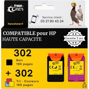 JEXNOVASHOP-302 - Cartouches d&iquest;Encre Compatibles pour HP 302 Noir et Couleurs &iquest; Haute Capacit&eacute; &iquest; pour Imprimantes HP DeskJet 1110, 2130, 2132, 2134, 2136 et OfficeJet 3830 (302 Noir et Couleurs) - Neuf