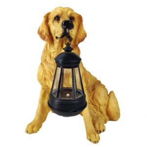 Statue De Chien Solaire Avec Lanterne - Lampe Solaire D'ext&eacute;rieur Pour Jardin, Terrasse, Pelouse Et All&eacute;e - Jaune - Neuf