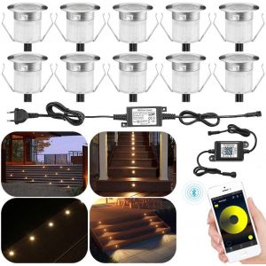 Kal-10x Bluetooth Dimmable Blanc Chaud Spot Encastrable Exterieur 0.6w Ø30mm Ip67 Étanche Intelligent Spot Led Extérieur Encastrable Spot Terrasse Exterieur Kit Complet - Neuf